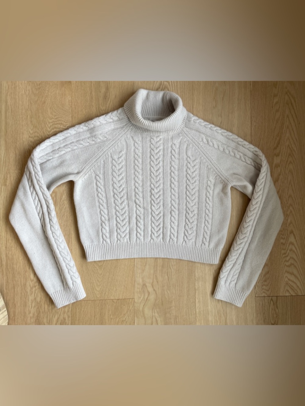 Sunday Best Jones cropped Cream Cable-Knit Turtleneck Sweater